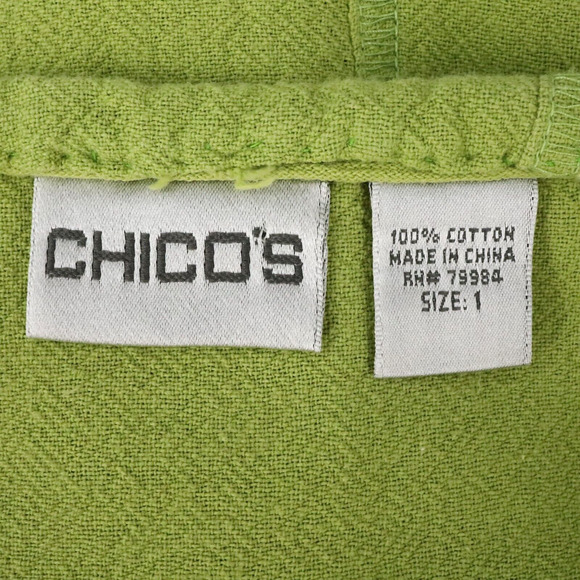 Chicos Jacket 1 Womens Medium 8 Green Full Zip Pockets Roll Tab Sleeve FLAW - Picture 4 of 16